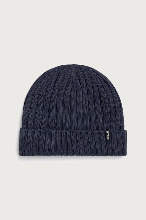 Jack Wolfskin Czapka beanie z wełną RIB KNIT granatowa 1907122