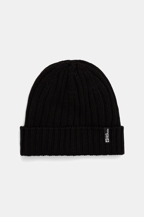 Jack Wolfskin czapka z dodatkiem wełny RIB KNIT kolor czarny 1907122