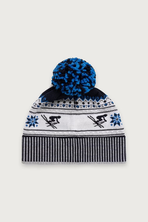 Eisbar Czapka z pomponem z wełną merino Retroski Pompon MÜ niebieska E31016