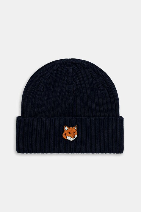 Maison Kitsuné czapka bawełniana Fox Head kolor granatowy PM06111KT1140