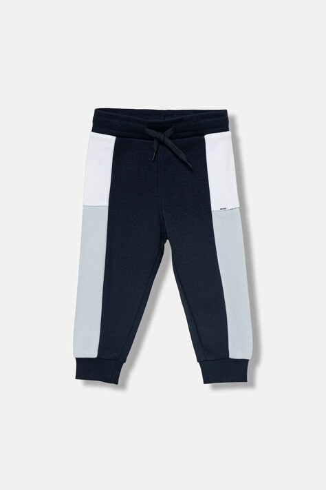BOSS pantaloni de trening pentru bebeluși culoarea bleumarin, cu imprimeu, J52429