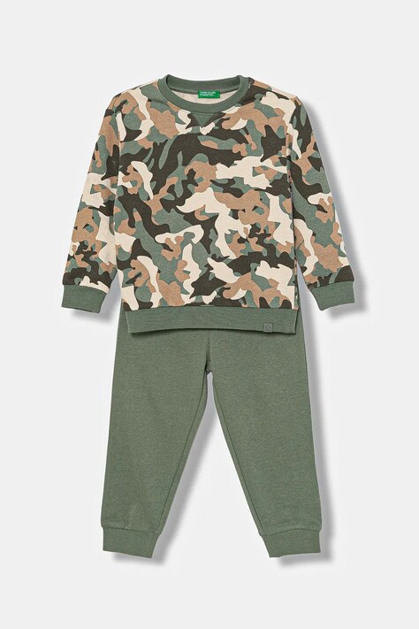 Дитячий бавовняний спортивний костюм United Colors of Benetton 2-pack колір зелений 3YWXGK00R
