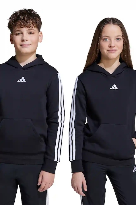 Otroški pulover adidas črna barva, s kapuco, JN2416