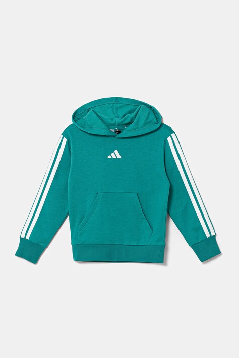 Dětská mikina adidas zelená barva, s kapucí, s aplikací, JN2417