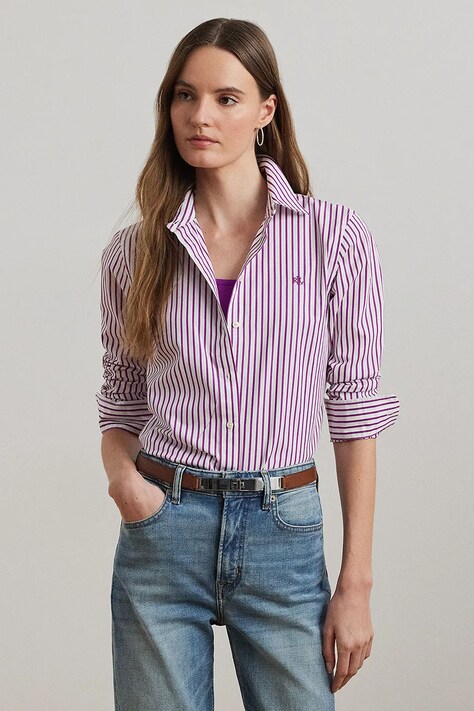 Lauren Ralph Lauren cămașă din bumbac culoarea violet, cu guler clasic, regular, 200970764