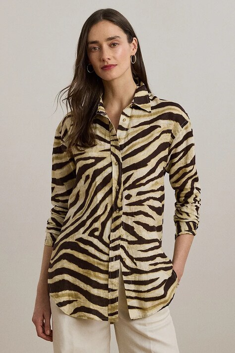 Ľanová košeľa Lauren Ralph Lauren biela farba, regular, s klasickým golierom, 200970776