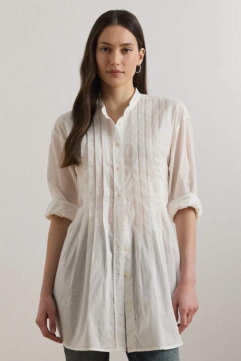 Lauren Ralph Lauren cămașă din bumbac culoarea alb, cu guler clasic, relaxed, 200970935