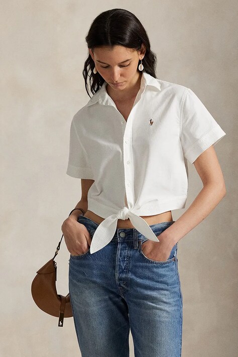 Polo Ralph Lauren koszula bawełniana damska kolor biały regular z kołnierzykiem klasycznym 211971516