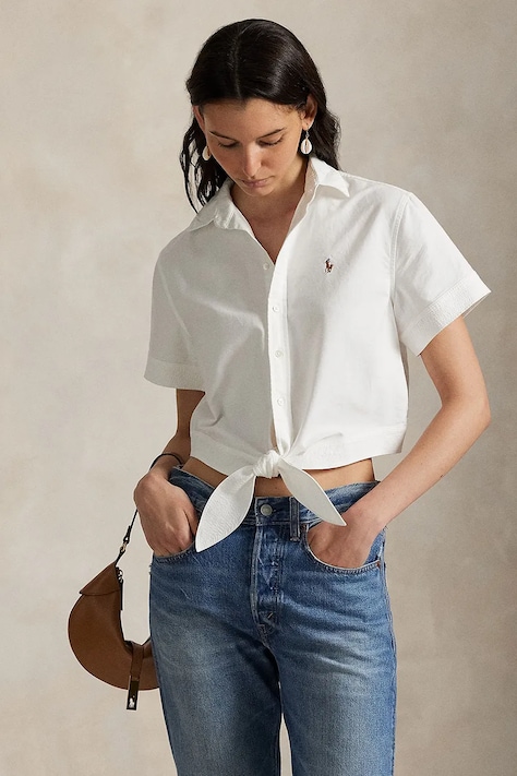 Βαμβακερό πουκάμισο Polo Ralph Lauren χρώμα: άσπρο, 211971516