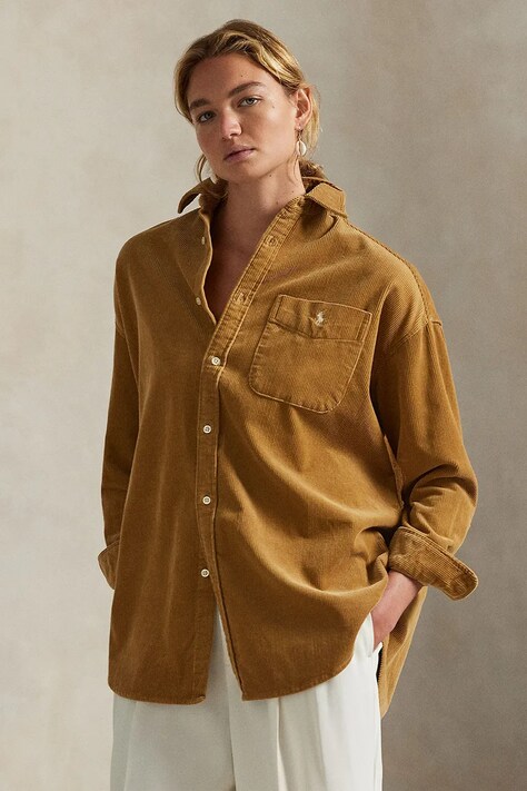 Вельветова сорочка Polo Ralph Lauren колір бежевий relaxed класичний комір 211971525