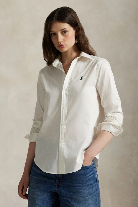 Bavlněná košile Polo Ralph Lauren dámská, béžová barva, regular, s klasickým límcem, 211A92177