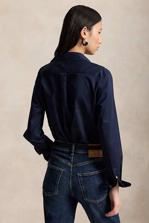 Polo Ralph Lauren koszula damska bawełniana granatowa gładka 211A92177
