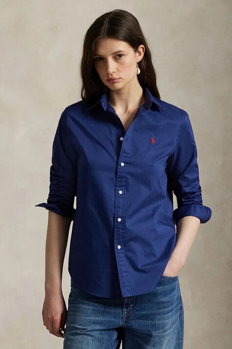 Bavlněná košile Polo Ralph Lauren dámská, tmavomodrá barva, regular, s klasickým límcem, 211A92177