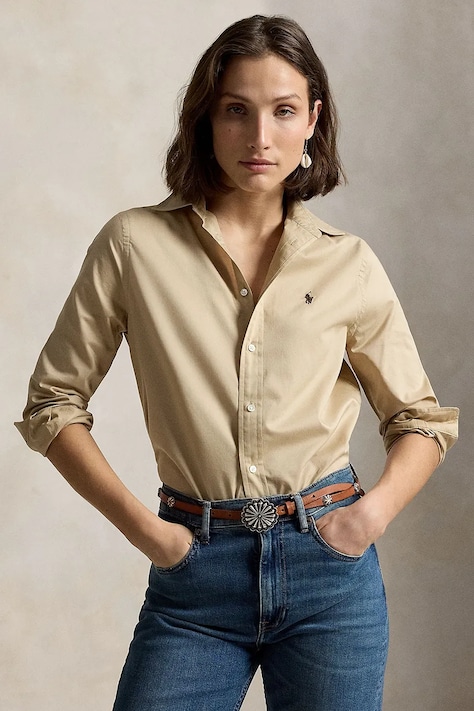 Polo Ralph Lauren πουκάμισο γυναικείο βαμβακερό μπεζ απλό 211A92177