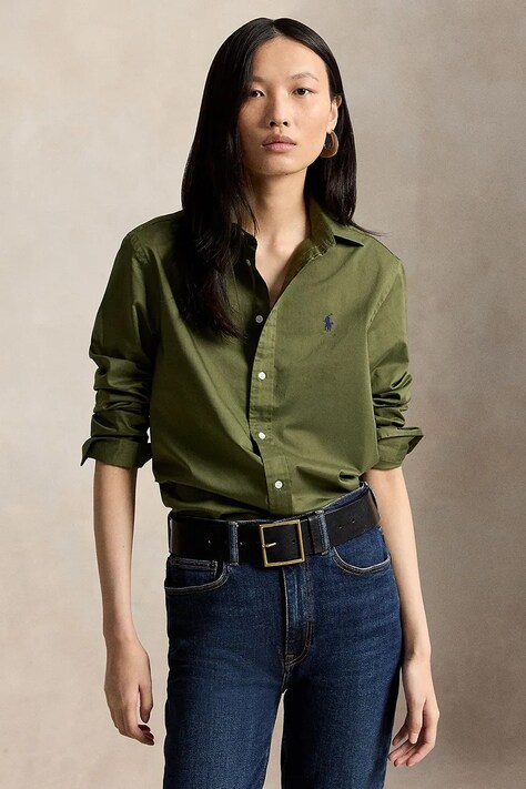 Polo Ralph Lauren koszula damska bawełniana zielona gładka 211A92177