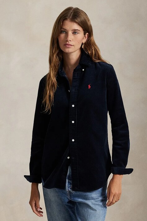 Вельветова сорочка Polo Ralph Lauren колір синій regular класичний комір 211971526
