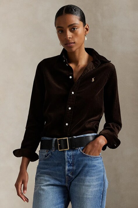 Вельветовая рубашка Polo Ralph Lauren цвет коричневый regular классический воротник 211971526