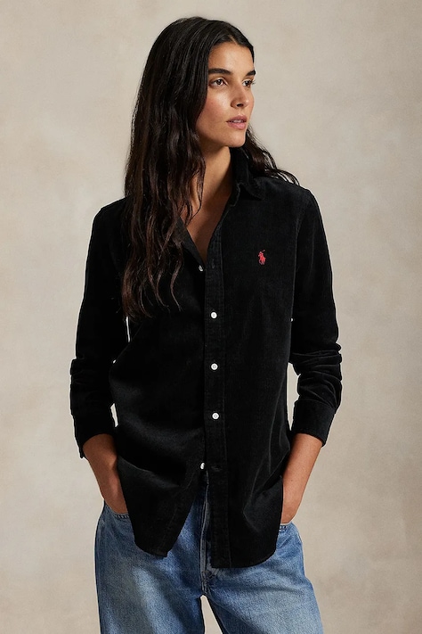 Polo Ralph Lauren koszula sztruksowa kolor czarny regular z kołnierzykiem klasycznym 211971526