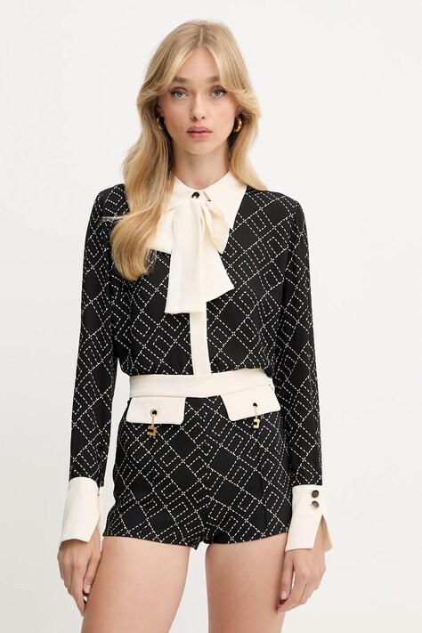 Elisabetta Franchi cămașă culoarea negru, cu guler clasic, regular, CA10456E2