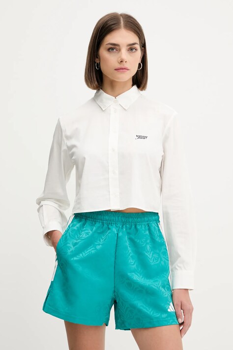 Бавовняна сорочка Tommy Jeans колір білий slim класичний комір DW0DW21400