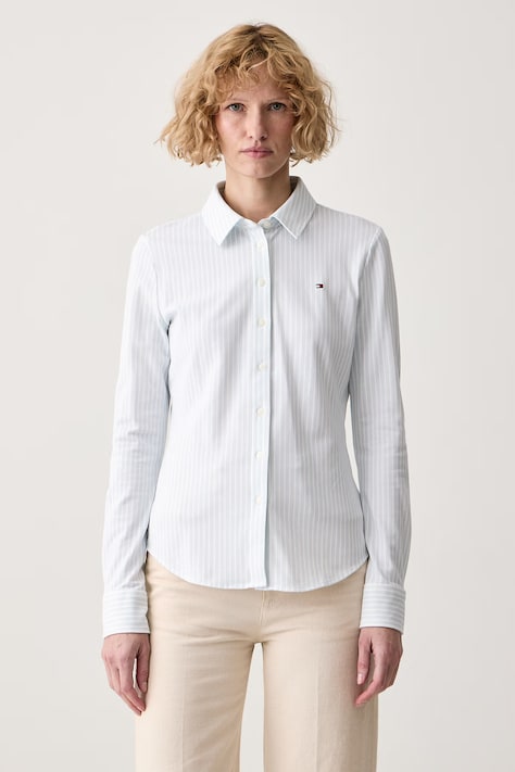 Tommy Hilfiger Πουκάμισο γυναικείο βαμβακερό με ελαστάν μπεζ απλό WW0WW43528