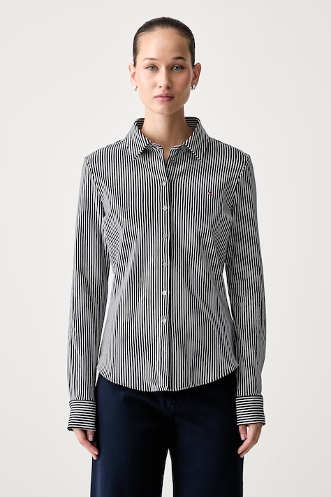 Tommy Hilfiger košile dámská bavlněná s elastanem námořnická modrá hladká WW0WW43528