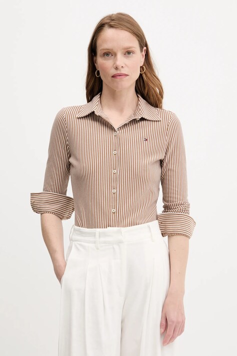 Tommy Hilfiger cămașă culoarea maro, cu guler clasic, slim, WW0WW43528
