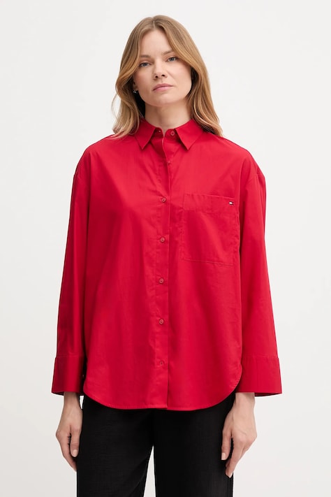 Tommy Hilfiger cămașă din bumbac culoarea roșu, cu guler clasic, relaxed, WW0WW45892