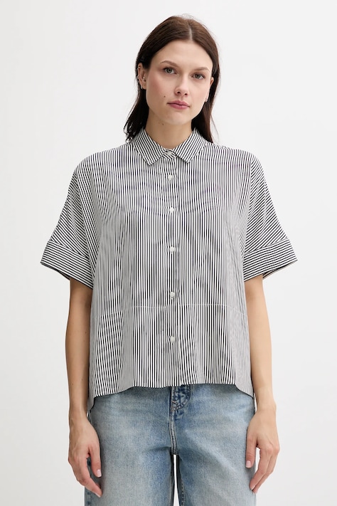 Košile Tommy Hilfiger dámská, tmavomodrá barva, relaxed, s klasickým límcem, WW0WW45883