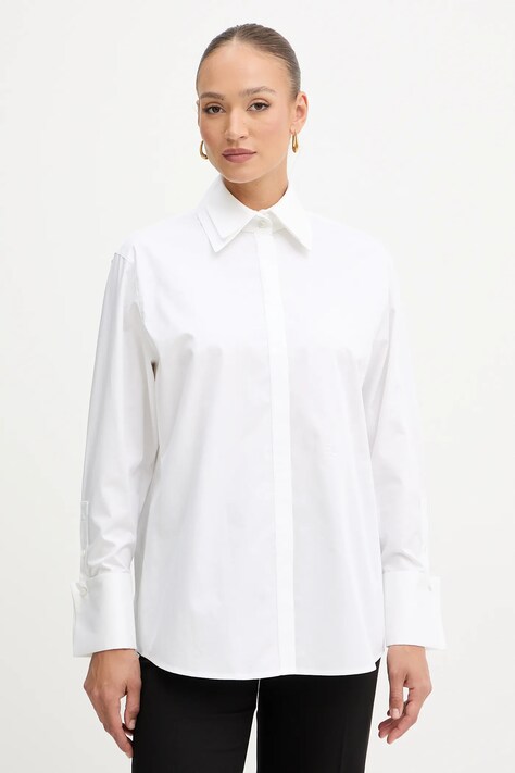 Pamučna košulja Karl Lagerfeld za žene, boja: bijela, relaxed, s klasičnim ovratnikom, A3W11020