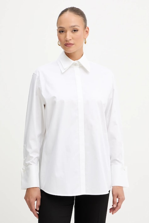 Bavlnená košeľa Karl Lagerfeld biela farba, voľný strih, s klasickým golierom, A3W11020