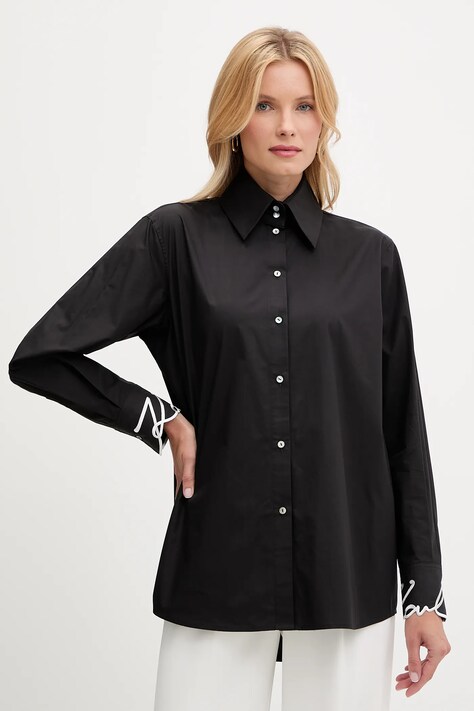 Karl Lagerfeld cămașă din bumbac culoarea negru, cu guler clasic, regular, A3W11023
