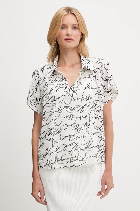Karl Lagerfeld bluză din bumbac culoarea bej, cu imprimeu, A3W11039