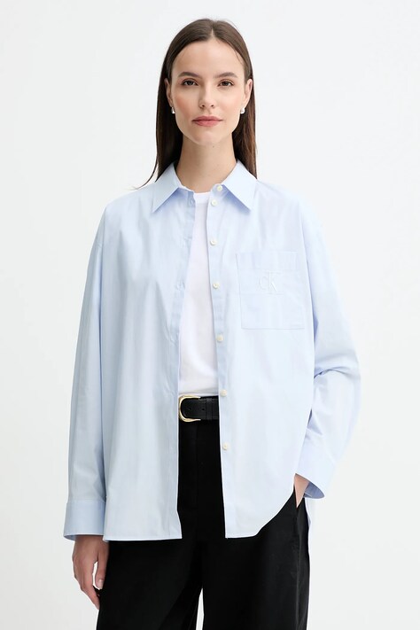 Calvin Klein Jeans koszula damska kolor niebieski relaxed z kołnierzykiem klasycznym LV047C143G
