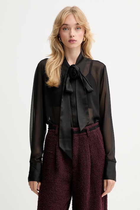 Gestuz cămașă culoarea negru, cu guler clasic, regular, 10910669