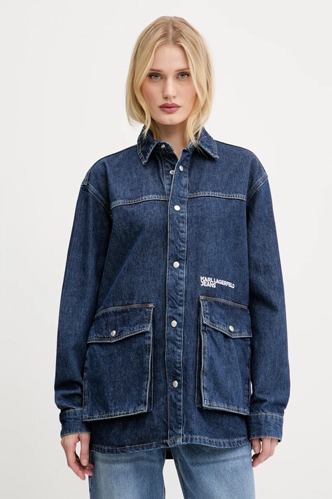 Karl Lagerfeld Jeans kurtka jeansowa kolor granatowy przejściowa A3W11004