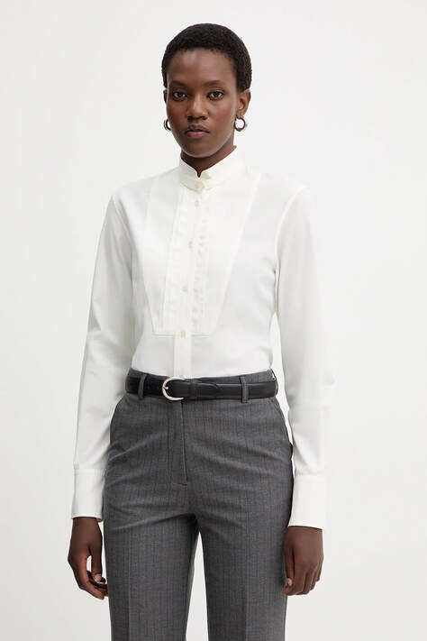 Weekend Max Mara cămașă din bumbac BUTTERFLY culoarea bej, cu guler stand-up, regular, 2525116023600