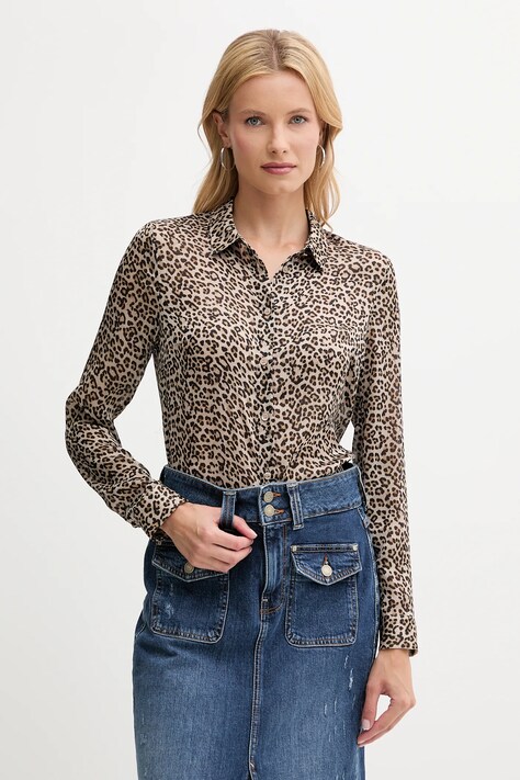 Guess cămașă CLOUIS culoarea bej, cu guler clasic, regular, W5YH0X WDW82