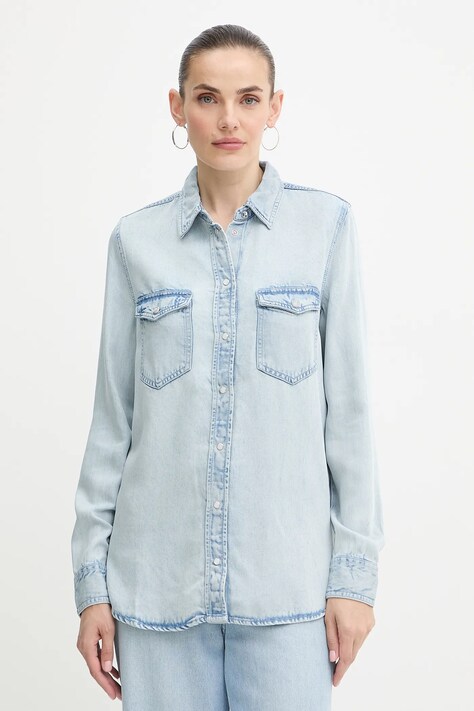 Guess koszula WESTERN damska kolor niebieski regular z kołnierzykiem klasycznym W5YH33 D4N61