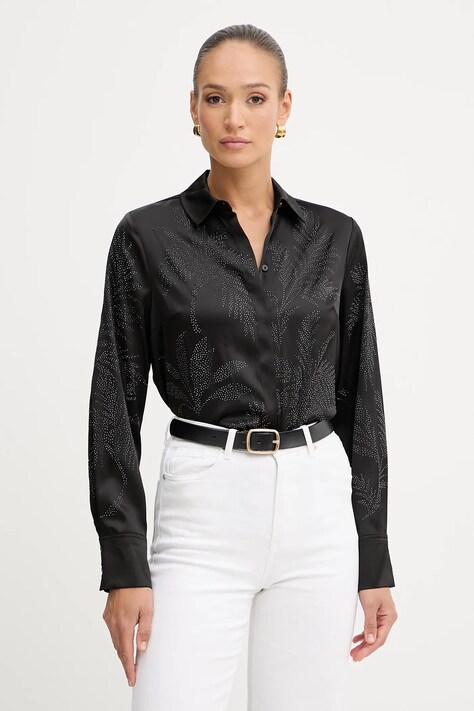 Сорочка Guess AGNES колір чорний regular класичний комір W5YH40 WFQC2