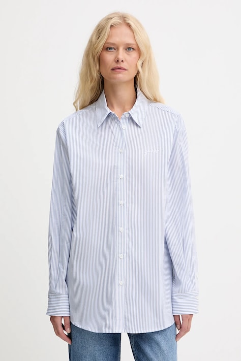 Bavlněná košile Guess LAURIANE dámská, modrá barva, regular, s klasickým límcem, W5YH47 WHD10