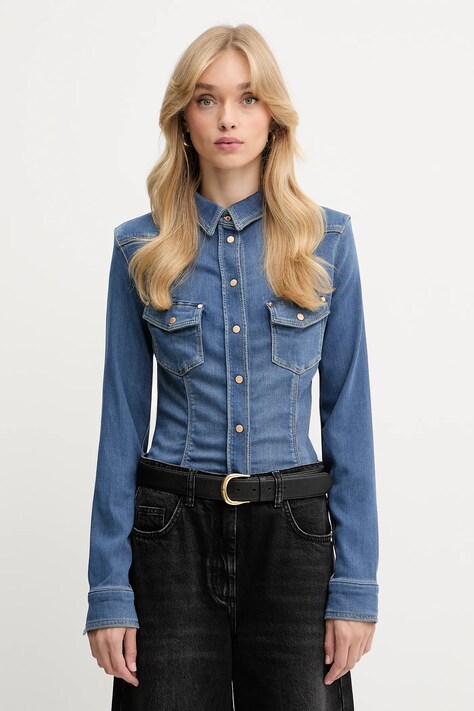 Guess cămașă KALIMA culoarea bleumarin, cu guler clasic, slim, W5YH63 D0781
