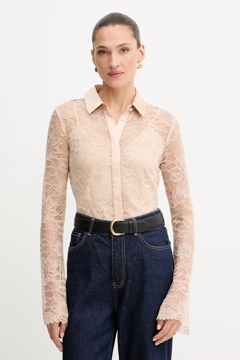 Guess cămașă ANTOINETTE culoarea bej, cu guler clasic, regular, W5YH58 WHDY0
