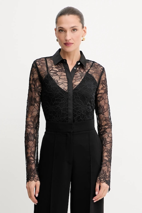Риза Guess ANTOINETTE дамска в черно със стандартна кройка с класическа яка W5YH58 WHDY0