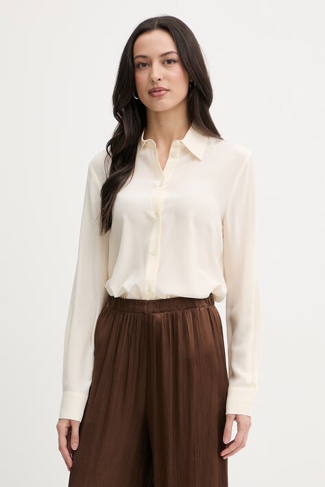 Pinko koszula damska jedwabna beżowa gładka 105593 A2T7