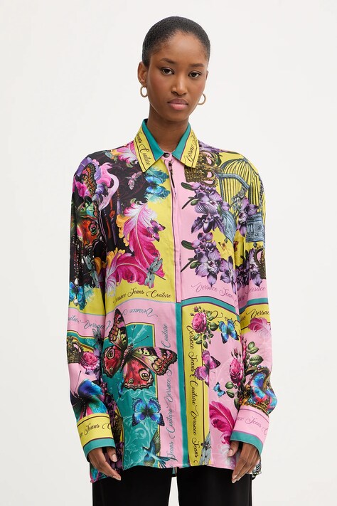 Versace Jeans Couture koszula damska kolor różowy regular z kołnierzykiem klasycznym 79HAL2P4 NS705