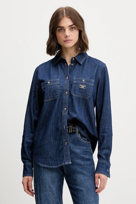 Джинсова сорочка Guess Jeans колір синій regular класичний комір W5YH37 D5M8D