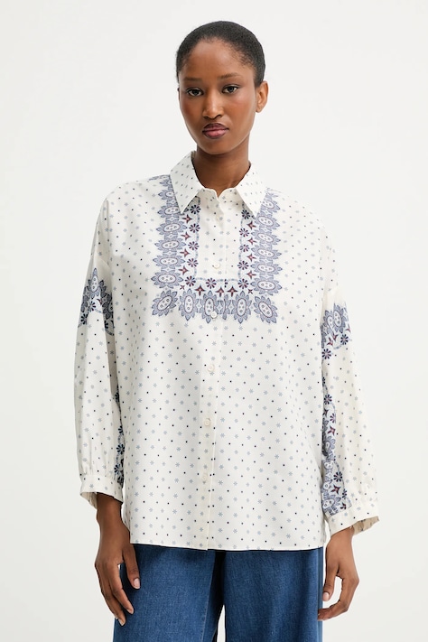 Weekend Max Mara cămașă din bumbac ADDA culoarea bej, cu guler clasic, relaxed, 2525116021600