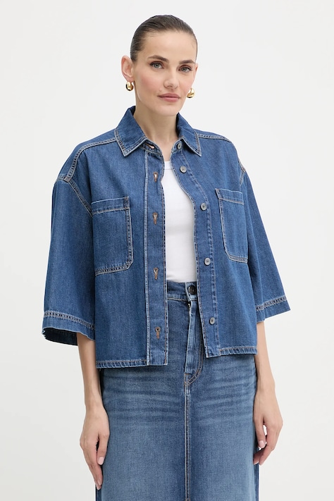 Džínová košile Weekend Max Mara ENZA dámská, tmavomodrá barva, relaxed, s klasickým límcem, 2525116081600
