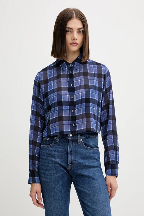 Tommy Jeans koszula damska kolor granatowy relaxed z kołnierzykiem klasycznym DW0DW21452